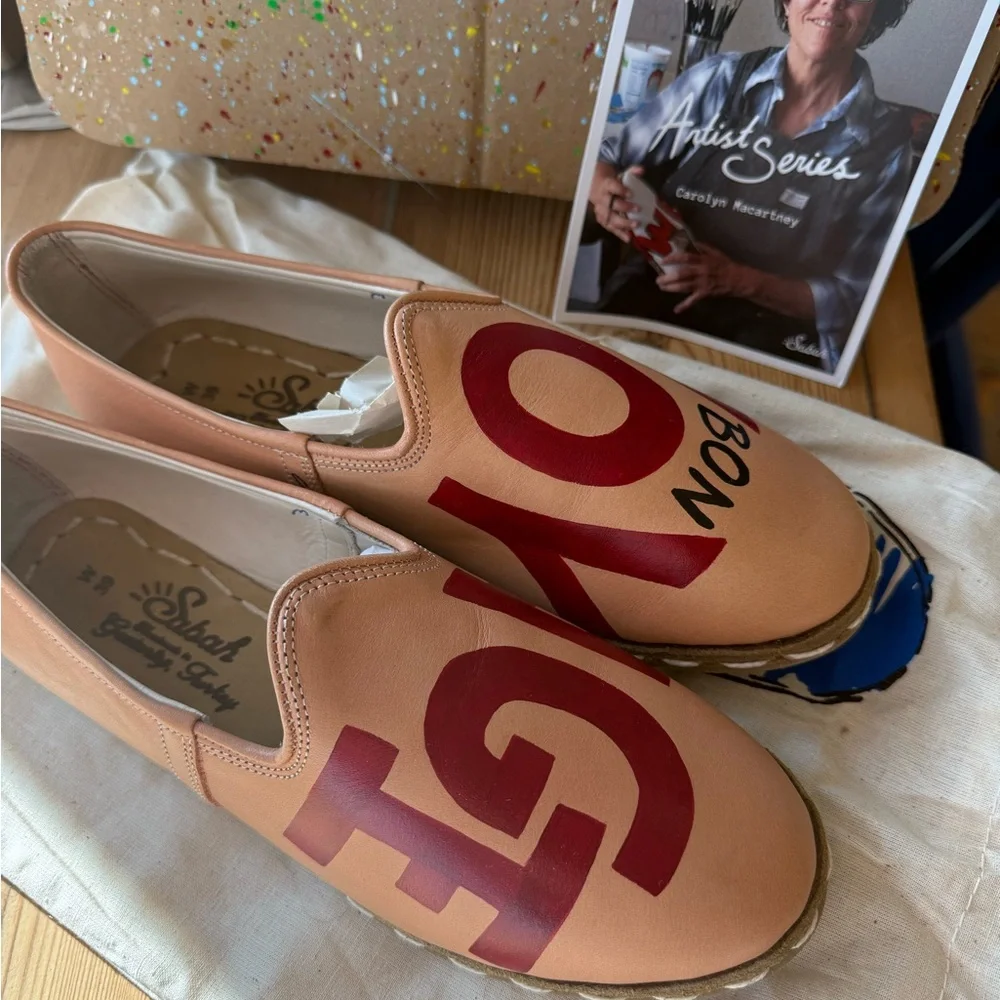Custom Artist Series Sabah Tan Leather Slippers by Artist Carolyn Macartney - Picture 3 of 10